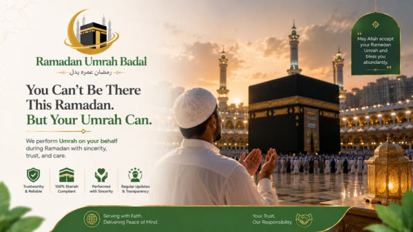 Badal Umrah in Ramadan (proxy Umrah) inside the illuminated Masjid al-Haram during the blessed month of Ramadan